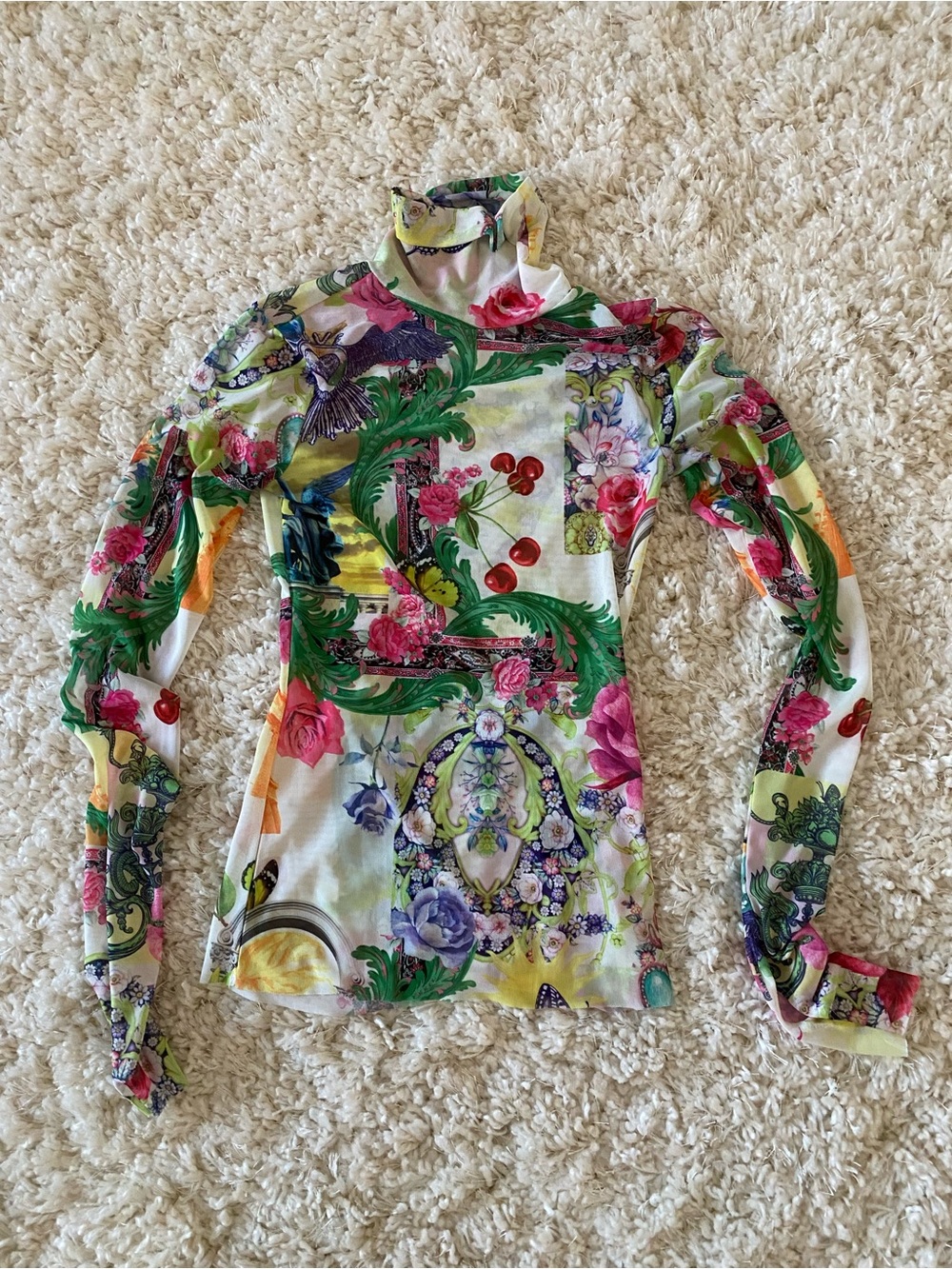 AFRM Floral Cherry Multi-Color Long-Sleeve Turtleneck Top